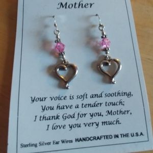Mother Dangle Drop Earrings With String Silver Wir